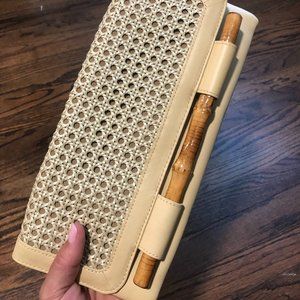 Elaine Turner - Beige Rattan Bamboo Accent Clutch
